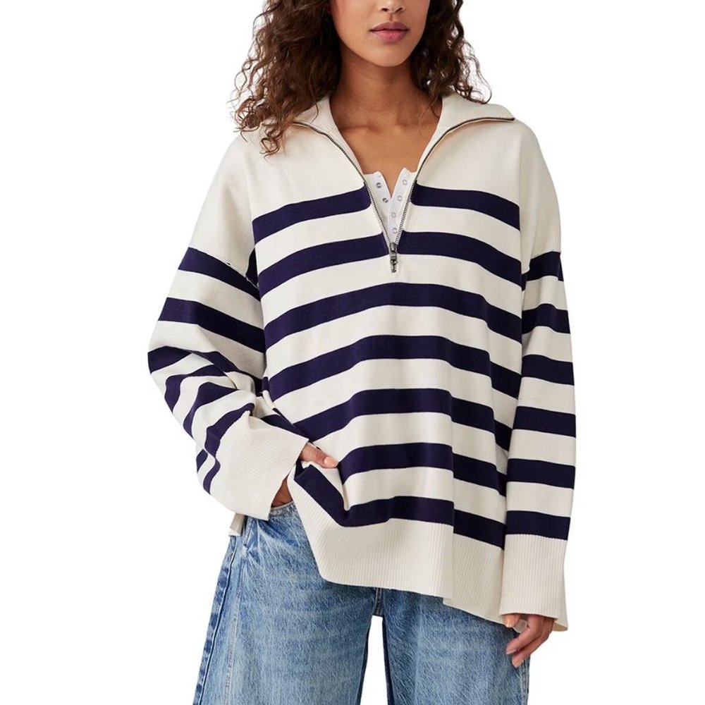 Free People Coastal Stripe Pullover- Womens